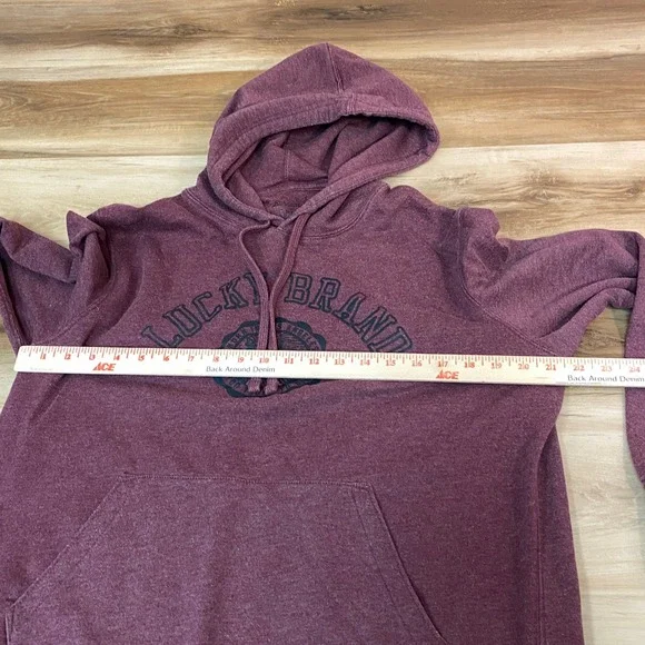 Lucky Brand Hoodie Mens Large Burgundy Pullover Sweatshirt Venice Burnout - Picture 5 of 8